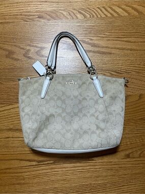 Coach Signature Canvas Tote in Beige with White Trim